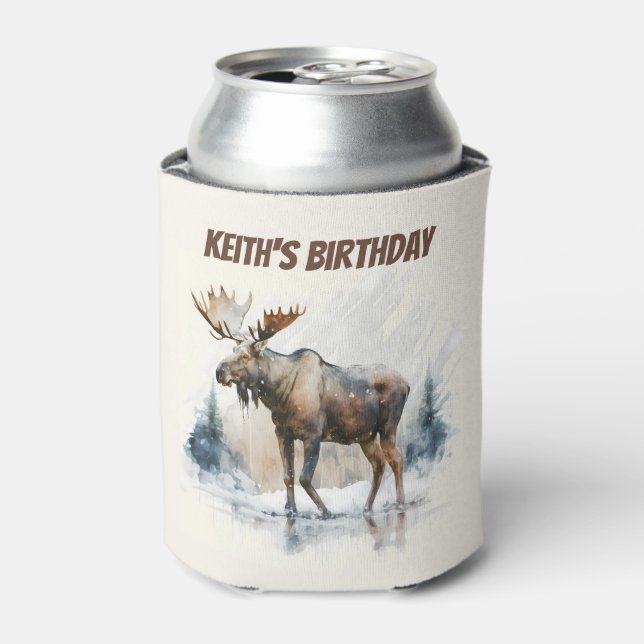 Winter vibes Moose - Birthday  Can Cooler (Can Front)