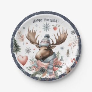 Winter Vibes Moose - Birthday Paper Plate