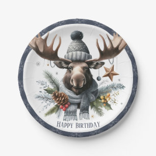 Winter Vibes Moose - Birthday Paper Plate