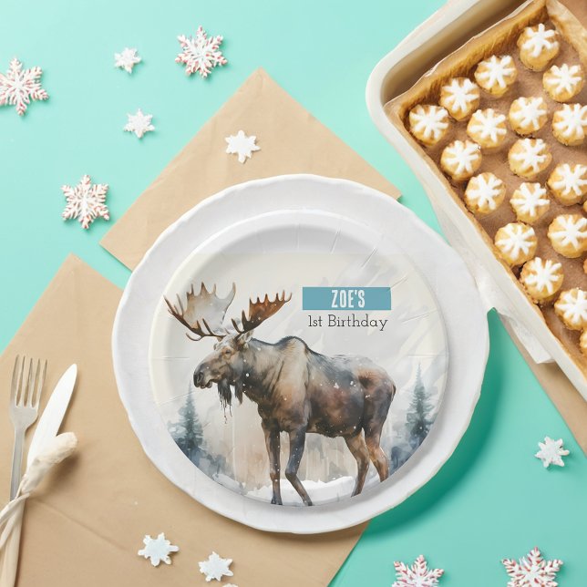 Winter vibes Moose -  Birthday Party - Paper Plate (Creator Uploaded)