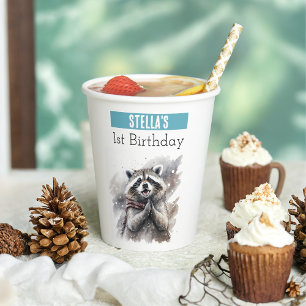 Winter vibes Racoon - 1st birthday - Paper Cups