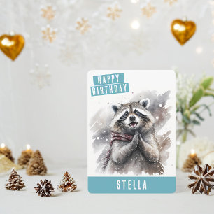 Winter vibes Racoon Birthday Card