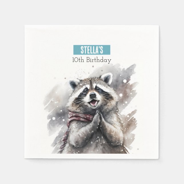 Winter vibes Racoon -  Birthday Party - Napkin (Front)