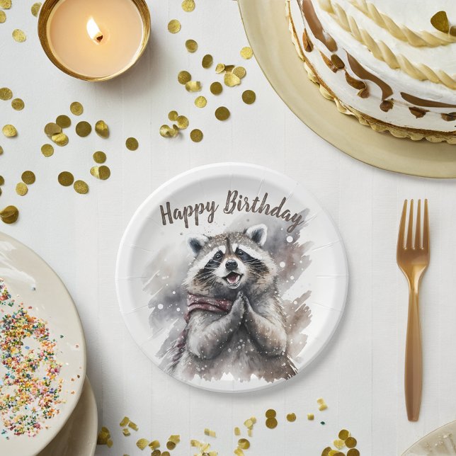 Winter vibes Racoon -  Birthday Party - Paper Plate (Creator Uploaded)
