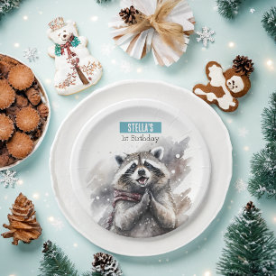 Winter vibes Racoon - Birthday Party - Paper Plate