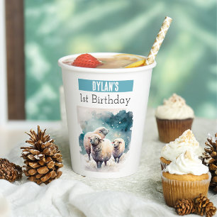 Winter vibes sheep - 1st birthday - paper cups