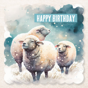 Winter vibes Sheep - Birthday Party - Paper Coaster