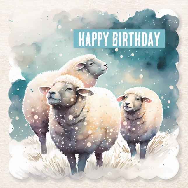 Winter vibes Sheep -  Birthday Party - Paper Coaster (Front)