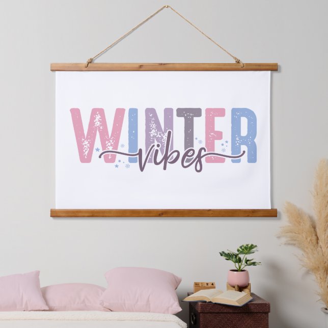 Winter Vibes - Soft Pastel Typography Hanging Tapestry (Bedroom)