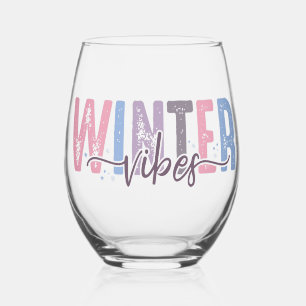 Winter Vibes - Soft Pastel Typography Stemless Wine Glass