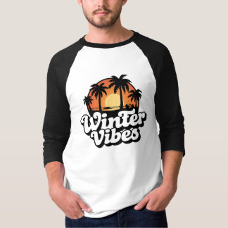 Winter Vibes Tropical Sunset Palm Trees Retro Vaca T-Shirt