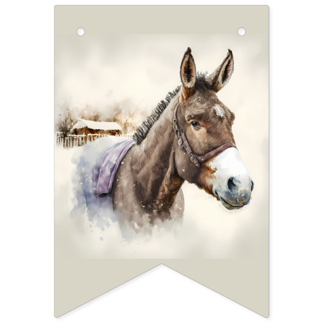 Winter Vibes Watercolor Donkey - Birthday Bunting (Sixteenth Flag)