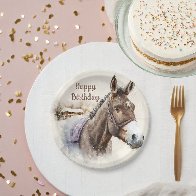 Winter vibes Watercolor Donkey -  Birthday Party - Paper Plate (Creator Uploaded)