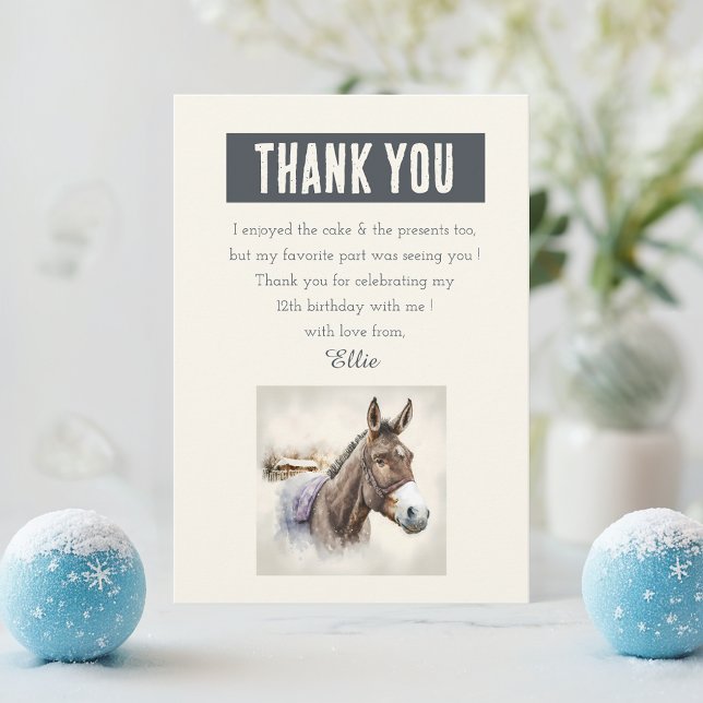 Winter vibes Watercolor Donkey - Birthday  Thank You Card (Creator Uploaded)