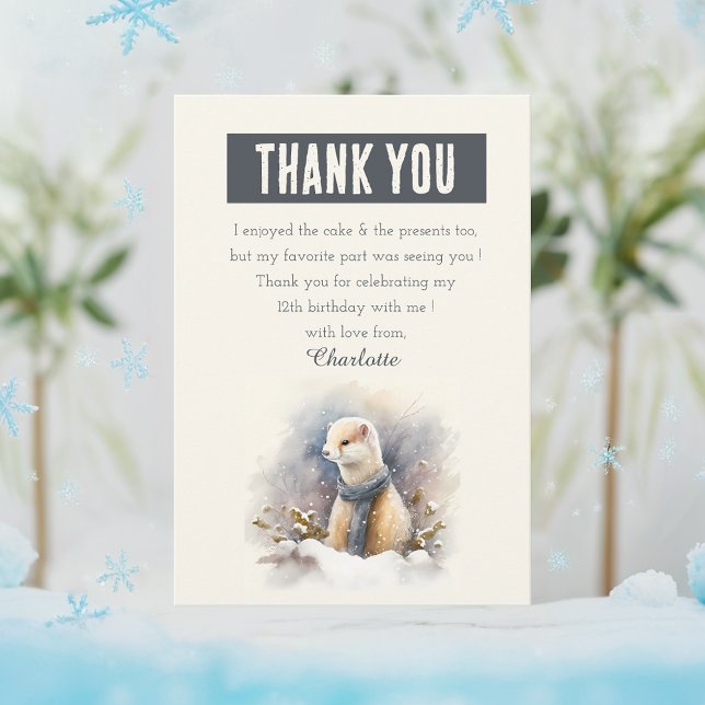 Winter vibes Watercolor Ermine - Birthday  Thank You Card (Creator Uploaded)