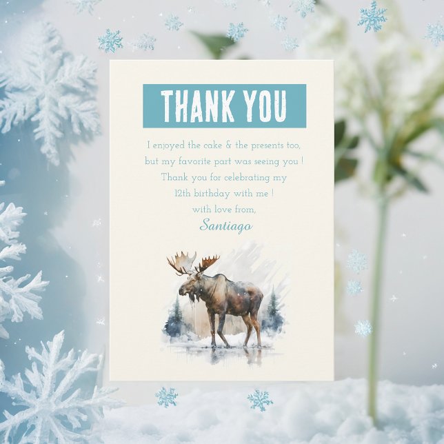 Winter vibes Watercolor Moose - Birthday  Thank You Card (Creator Uploaded)