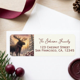 Winter Vibes Watercolor Moose Return address