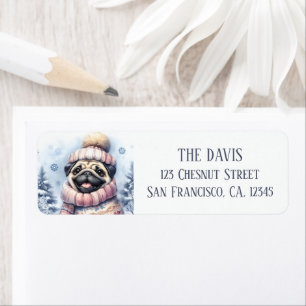 Winter Vibes Watercolor Pug - Return Address 