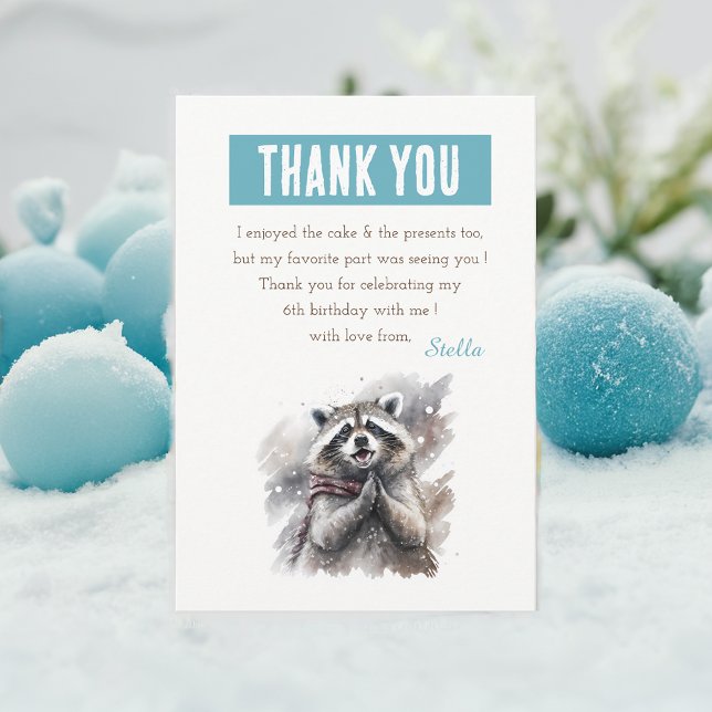 Winter vibes Watercolor Racoon - Birthday  Thank You Card (Creator Uploaded)