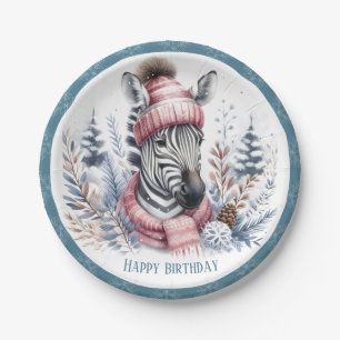 Winter Vibes Zebra Birthday Paper Plate