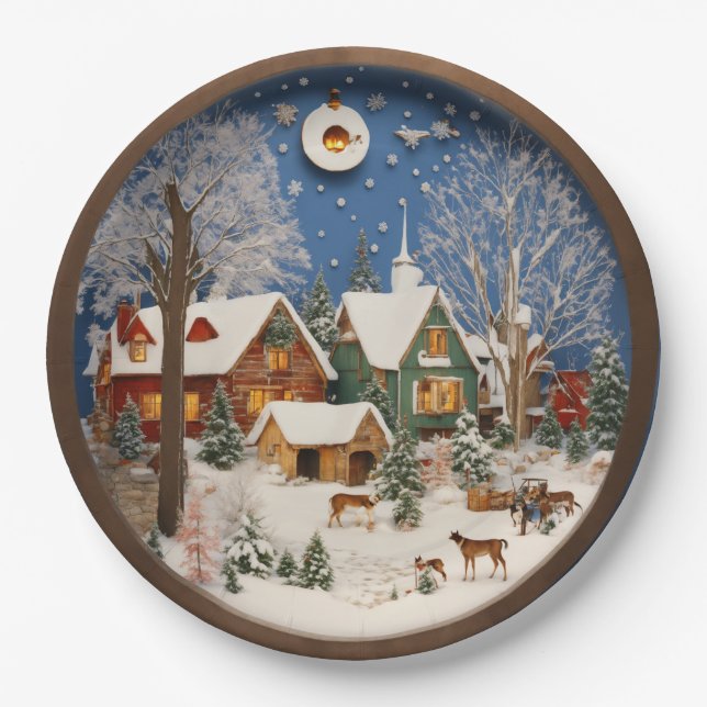 "Winter Village 3D Wall Art" Paper Plate (Front)