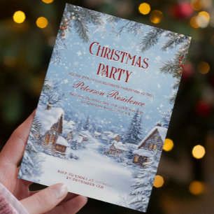 Winter village and Snow Christmas Party Invitation