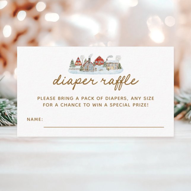 Winter Village Baby Shower Diaper Raffle Tickets Enclosure Card (Creator Uploaded)