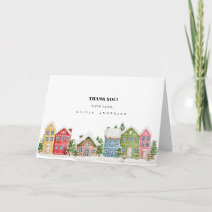 Winter village baby shower Thank you Card