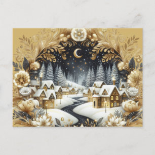 Winter village gold & black design postcard