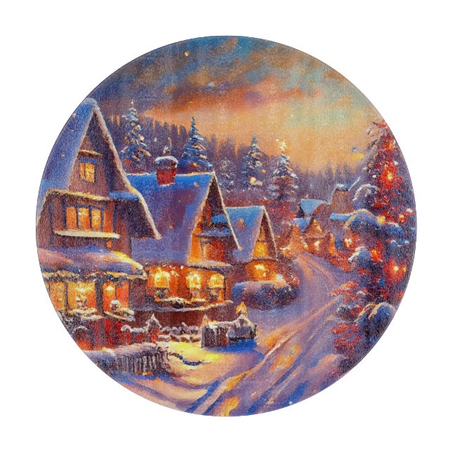 Winter Village Holiday Cutting Board (Front)