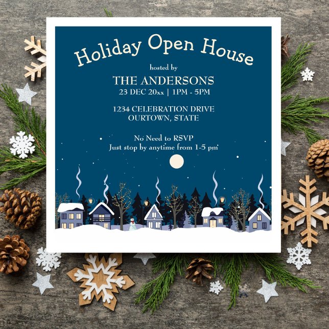 Winter village holiday open house party invitation (Winter village holiday open house party editable template invitation digital download)