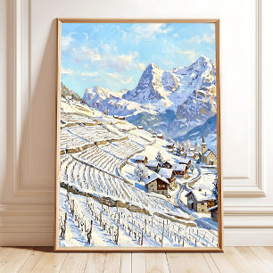 Winter Village Landscape Canvas Art Poster