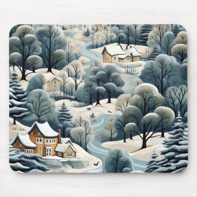 Winter Village Landscape Mouse Pad (Front)