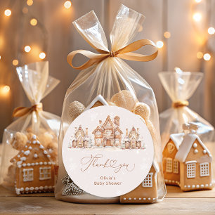 Winter Village Neutral Baby Shower Thank You  Classic Round Sticker