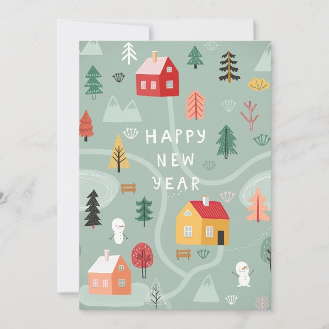 Winter Village New Year - A Cosy Start Holiday Card (Front)