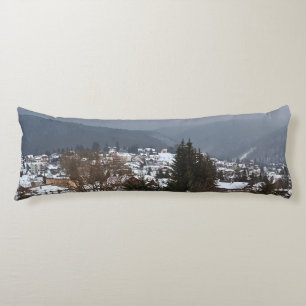 Winter Village Panorama - Rural Landscape Romania Body Cushion