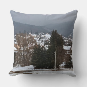 Winter Village Panorama - Rural Landscape Romania Cushion