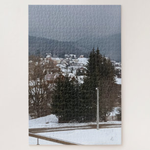 Winter Village Panorama - Rural Landscape Romania Jigsaw Puzzle