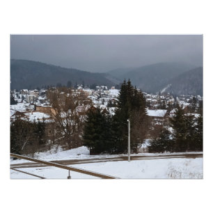 Winter Village Panorama - Rural Landscape Romania Poster