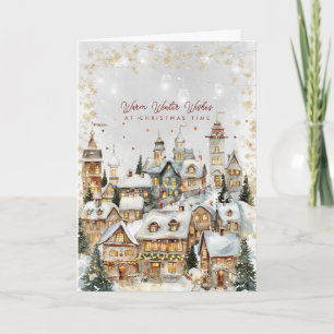 winter village scene Christmas holiday card