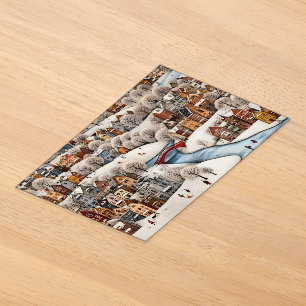 Winter Village Scene Cosy Snowy Town Acrylic Invitations