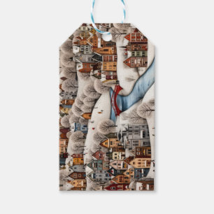 Winter Village Scene Cosy Snowy Town Gift Tags