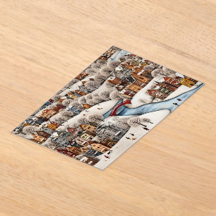 Winter Village Scene Cozy Snowy Town  Acrylic Invitations