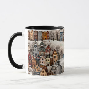 Winter Village Scene Cozy Snowy Town Mug