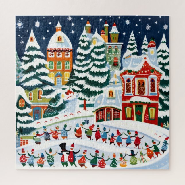 Winter Village Scene Jigsaw Puzzle (Vertical)