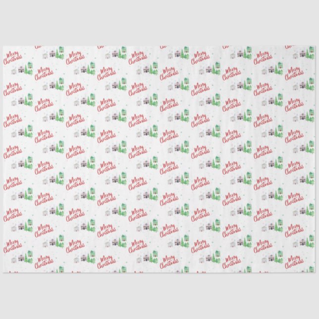 Winter Village Scene Merry Christmas Tissue Paper (Front)