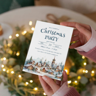 Winter Village Scenery Christmas Party Invitation
