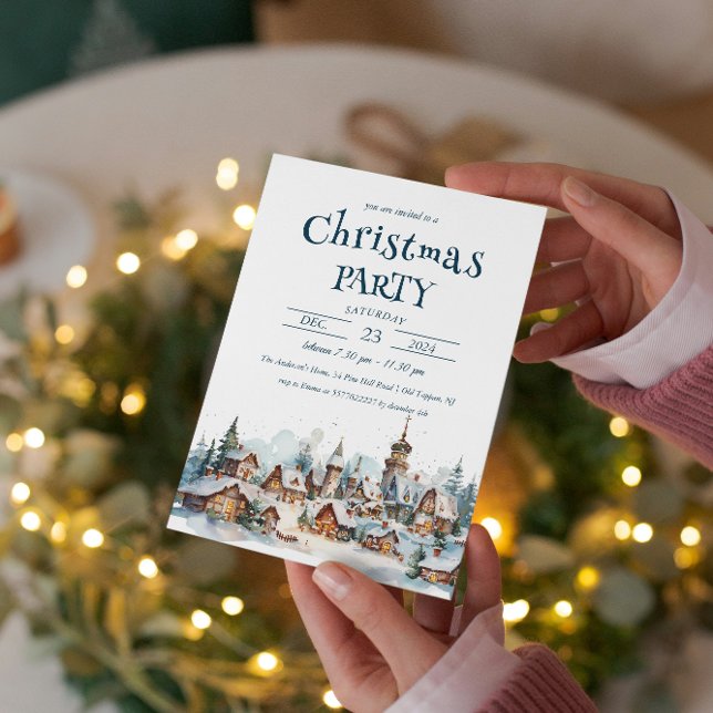Winter Village Scenery Christmas Party Invitation (Creator Uploaded)