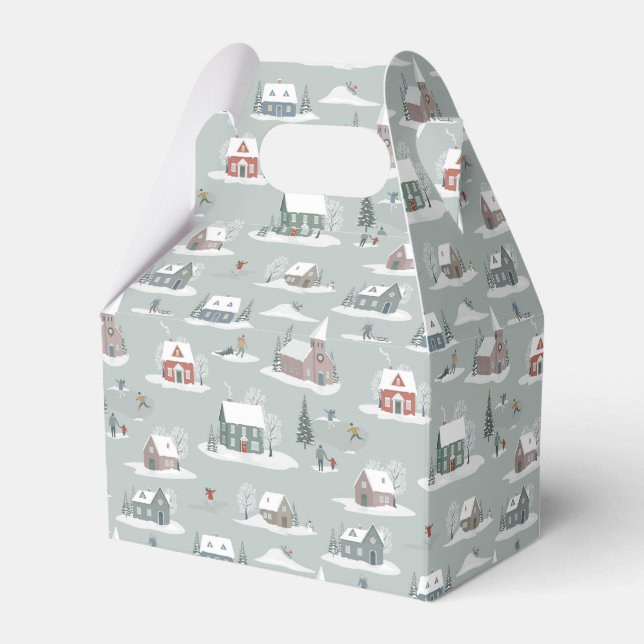 Winter Village Snow Scene Pattern Favour Box (Front Side)