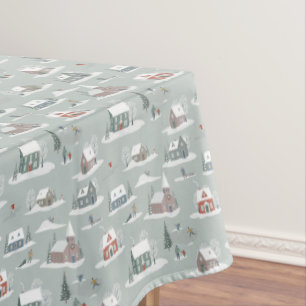 Winter Village Snow Scene Pattern Tablecloth
